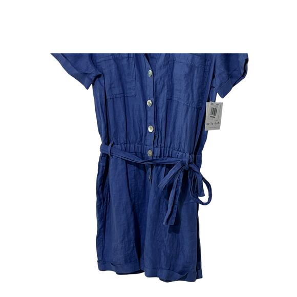 BELLA DAHL WOMENS MEDIUM 100% LINEN ROLLED HEM UTILITY SHORT ROMPER BLUE NEW - Picture 9 of 15
